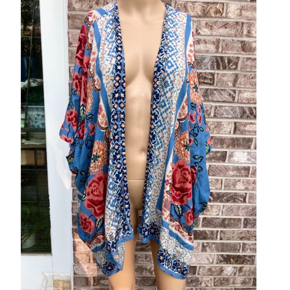 Blue & Cream Boho Floral Duster Jacket - Picture 6 of 9